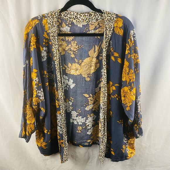 Anthropologie Andersen & Lauth Floral Gray Yellow‎ Open Cardigan One Size - Picture 1 of 6